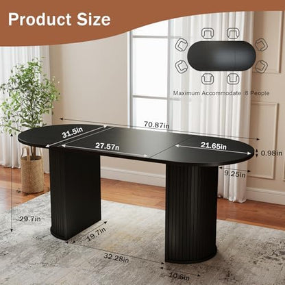 Oval Rectangular Dining Table for 4-8 People,70.87" Long Kitchen Table with Large Tabletop Wood Dinner Table Conference Meeting Table for Dining Room Living Room Kitchen,Black