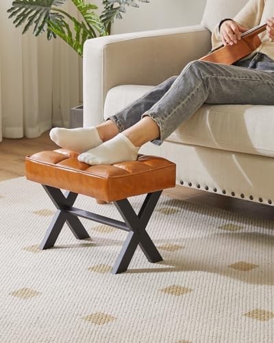 IBUYKE Small 12" H Footrest, Square PU Step Stool, Light Brown WBD012J