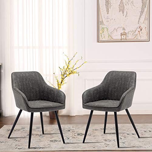 Faux Leather Accent Chair Set of 2 Upholstered Living Room Chair Brown Gray