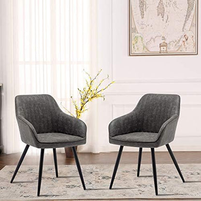 Faux Leather Accent Chair Set of 2 Upholstered Living Room Chair Brown Gray
