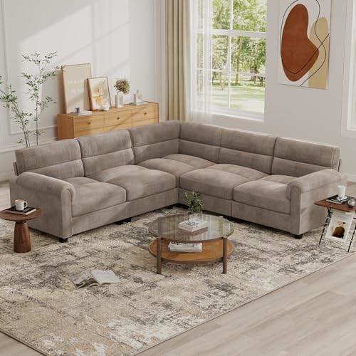 Bonzy Home Modular Sectional couches for Living Room, L Shaped Sofa, Brown
