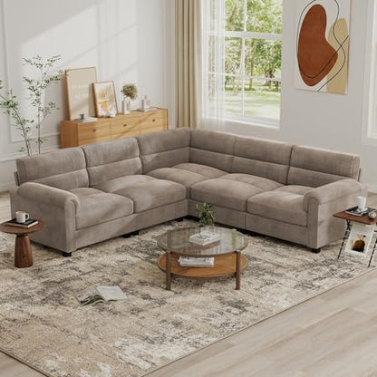 Bonzy Home Modular Sectional couches for Living Room, L Shaped Sofa, Brown