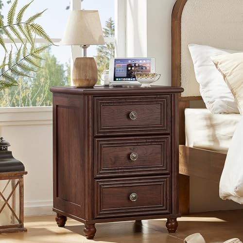 RWYHG 18" Night Stand with Charger Station, Nightstand with 3 Drawers