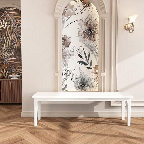 Wilk Wooden Entryway Bench, 63’’ Indoor End of Bed Bench, 100% Solid Oak Wood(White)