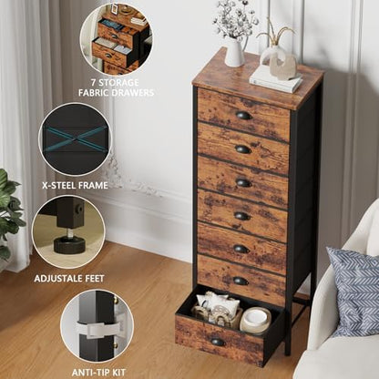 Dresser for Bedroom, 7 Drawers Tall Chest of Drawers