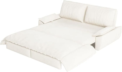 73.2" Sleeper Sofa Bed Queen, 3-in-1 Convertible Couch, Modern Pull Out Couches, Comfy Velvet Futon Sofa, Cloud Loveseat Lounge, Pillow Arm, for Small Spaces, Apartment, Living Room, Beige