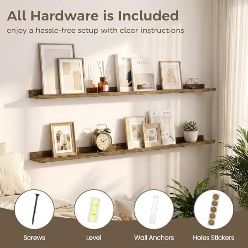 Picture Ledge Shelf, 52'' Brown Floating Shelves with Lip Set of 2