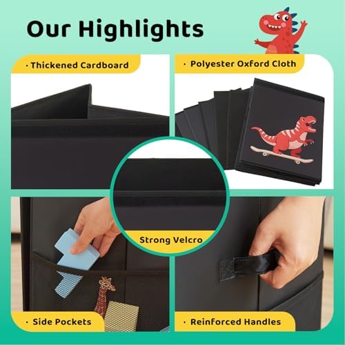 Extra Large Toy Box with Lid,Dinosaur Collapsible Toy Storage,Black