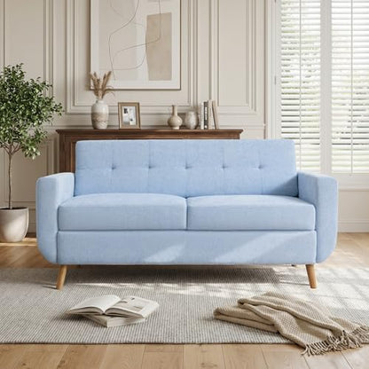 WELAX 65" Loveseat Lounge Sofa, Modern Decor Love Seat Couches for Living Room, Button Tufted Upholstered Small Couch with Solid Wood Legs, Comfy Sofas Furniture for Home, Apartment, Blue