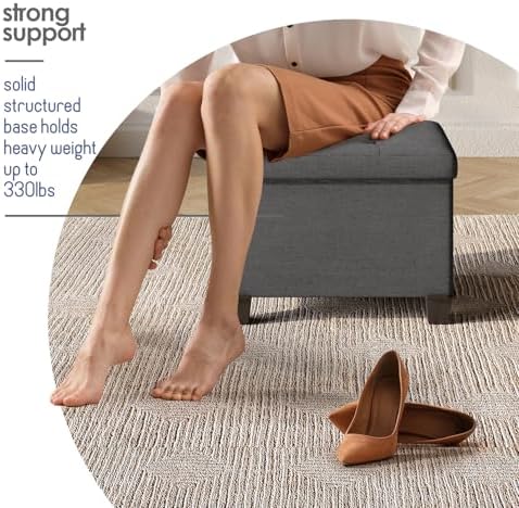 Storage Ottoman Cube with Small Bin, 16-in Square Ottoman with Storage for Living Room and Bedroom, Small Ottomans Foot Rest, Fabric Foot Stools Ottomans Max 330lbs, Grey