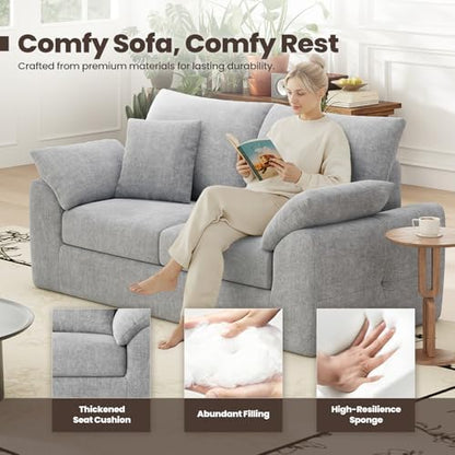 75.6" Cloud Boneless Sofa, Loveseat Couches with 4 Pillows, Modern Living Room 2 Seater Sofa for Small Space, Apartment, No Assembly, Light Grey
