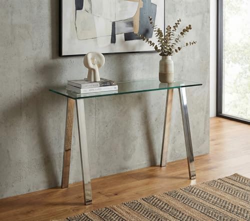 Cortesi Home Trixie Glass Top Desk/Console Table with Stainless Steel Frame, 40"