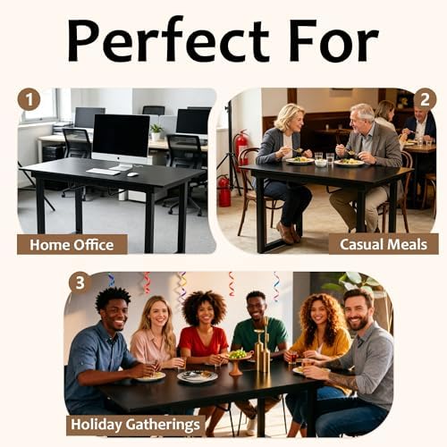 Modern Expandable Dining Room Table, 55-71 Inch Extendable Table with Metal Frame, Space-Saving Kitchen Table for 6, Home Office Desk, Black