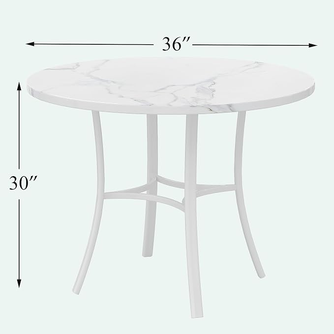VECELO 36" Round Dining Table for 4, Faux Marble Dinette with Metal Frame for Kitchen, Apartment, Home, Space-Saving, White