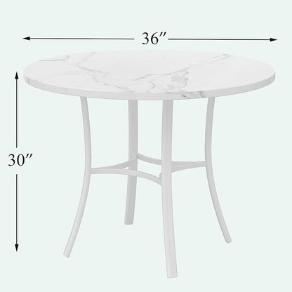 VECELO 36" Round Dining Table for 4, Faux Marble Dinette with Metal Frame for Kitchen, Apartment, Home, Space-Saving, White