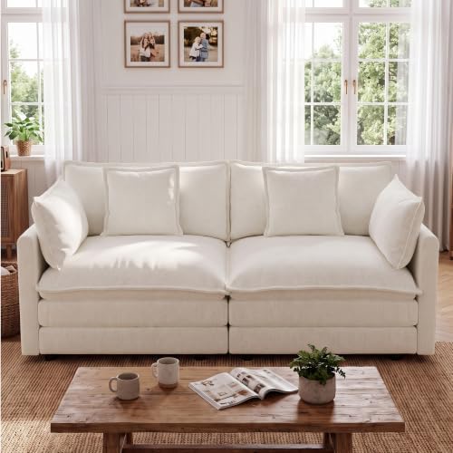 Tmsan 76.7" Loveseat Sofa Cloud Couch, Deep 2 Seater Love Seat, Beige White