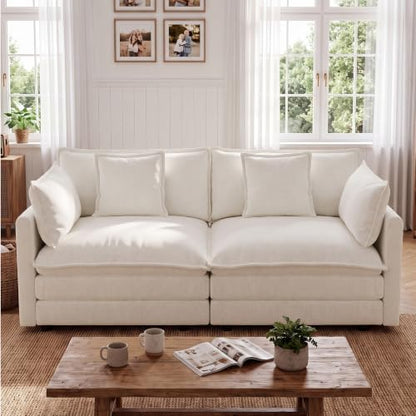 Tmsan 76.7" Loveseat Sofa Cloud Couch, Deep 2 Seater Love Seat, Beige White