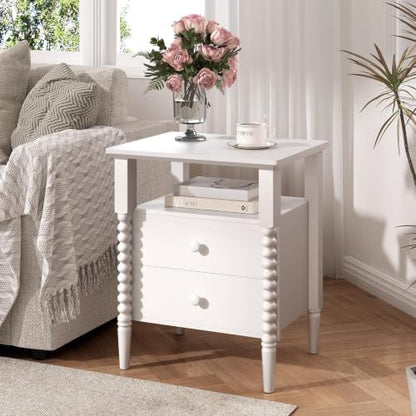 JOINICE White Nightstand with Charging Station, Jenny Lind Spindle Style