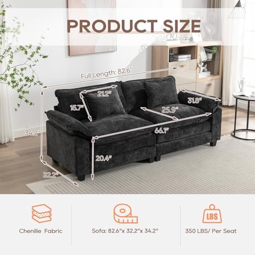IPKIG 82.6" Modular Sectional Cloud Couch, Modern Loveseat Sofa
