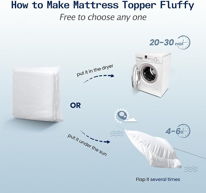 SOPAT Queen Size Mattress Topper, Extra Thick Pillow Top, Soft Down Alternative Fill, Deep Pocket Mattress Pad, 60x80 in, White, Machine Washable