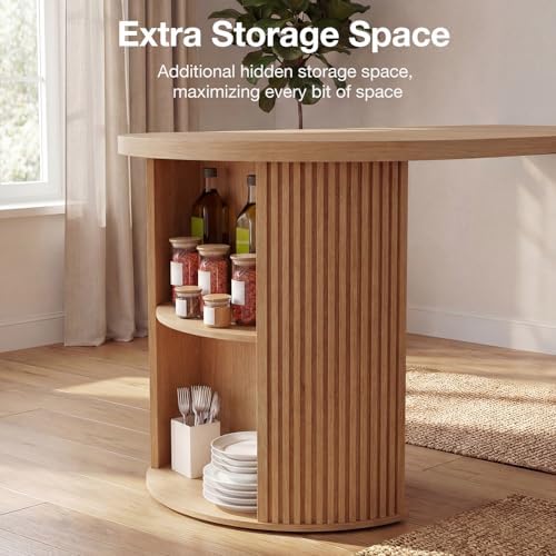 Modern Extendable Round Dining Table with Storage
