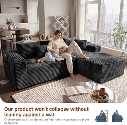 Couch ≈105inch,L-Shaped Sofa,Boneless Couch,with Chaise (Black)