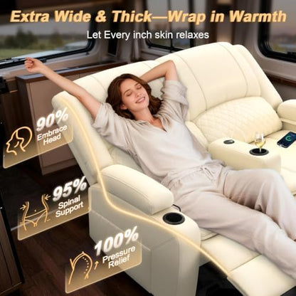 RV Loveseat Recliner Sofa, RV Reclining Loveseat Wall Hugger (Pu,White)