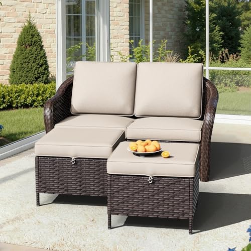 3 Piece Patio Furniture Set, Wicker Outdoor Conversation Set
