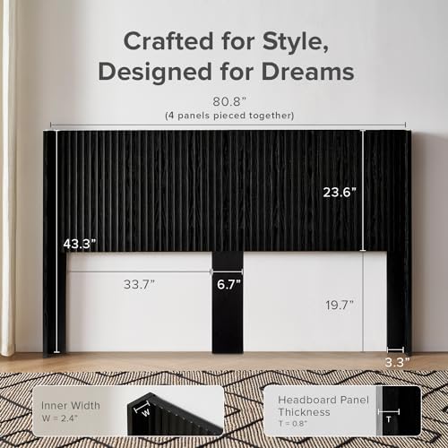 mopio Brooklyn 80.8" Headboard, Wall Mount, Fluted (Black Oak, King)