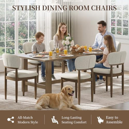 MALOL Dining Chairs Set of 2, Upholstered Walnut Kitchen Chairs,Beige