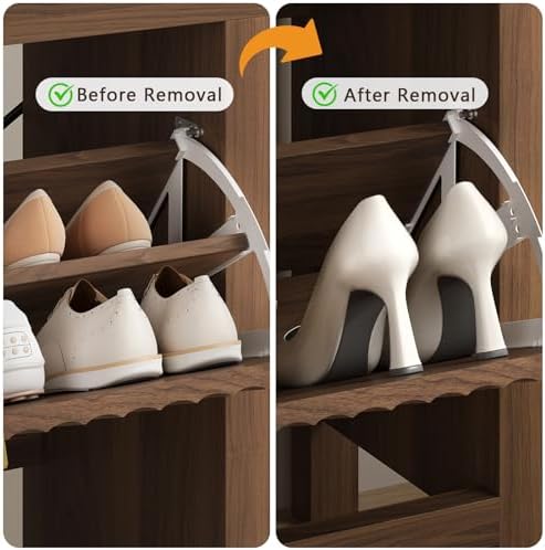 YOMILUVE 47.3" Shoe Cabinet Storage for Entryway, Fluted Shoe Cabinet with 6 Flip Drawers, Hidden Shoe Rack Freestanding Wooden Shoe Organizer with Legs for Hallway, Walnut