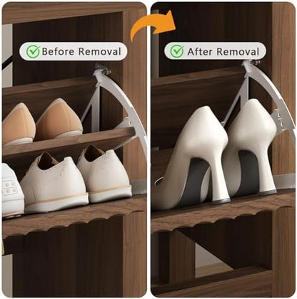 YOMILUVE 47.3" Shoe Cabinet Storage for Entryway, Fluted Shoe Cabinet with 6 Flip Drawers, Hidden Shoe Rack Freestanding Wooden Shoe Organizer with Legs for Hallway, Walnut