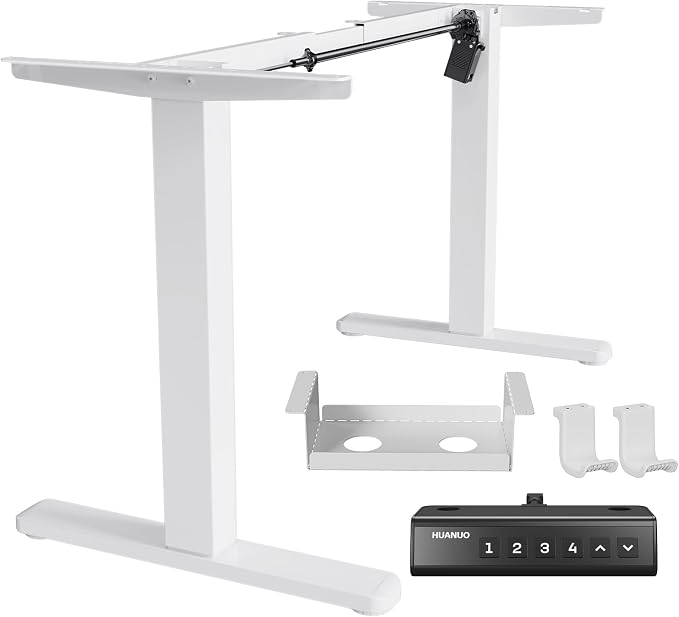 HUANUO Electric Standing Desk Legs for 43"-75" L & 24"-31" W Desktop, White | Brushless Motor,220lbs Heavy Duty,28.3"-46.5" Height Range,4 Memory Presets,Cable Management, Stable Steel Frame