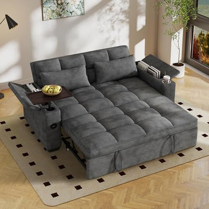 65'' Sleeper Sofa Pull Out Couches with Cup Holder for Apartments
