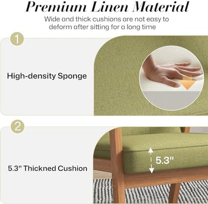 KCC Mid-Century Modern Linen Fabric Accent Chair for Living Room,Green