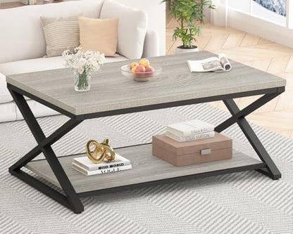 HSH 39" Rectangle Coffee Table with Storage for Living Room, Grey Oak