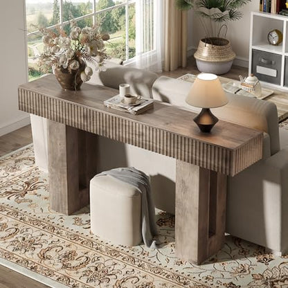 63-Inch Long Entryway Console Table with a Fluted Design, Thick Wood Farmhouse Sofa Table Behind Couch, Narrow Hallway Accent Table for Living Room, Foyer, Entrance,Grey