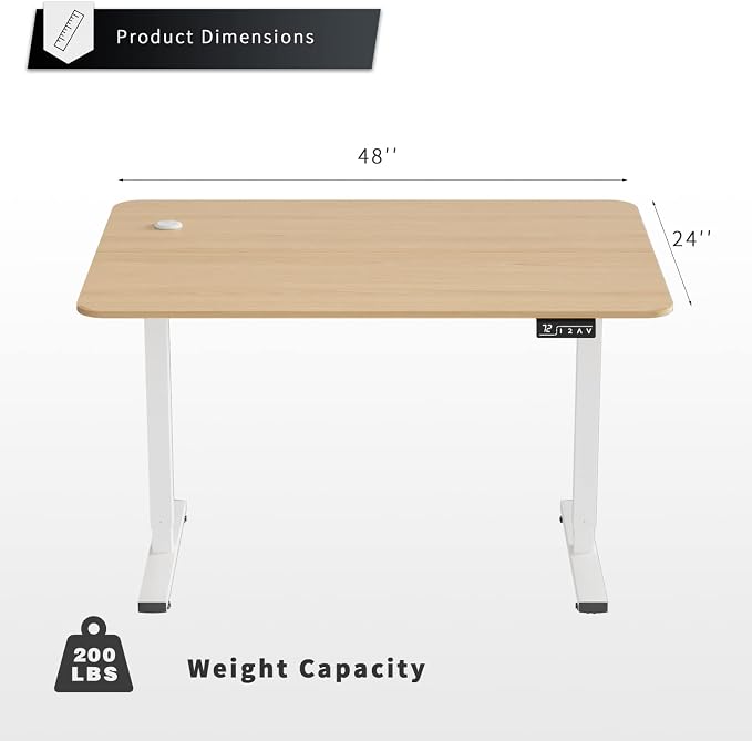 YESHOMY Height Adjustable Electric Standing Desk, 48 inch Computer Table, Home Office Workstation, White Leg/Natural Top