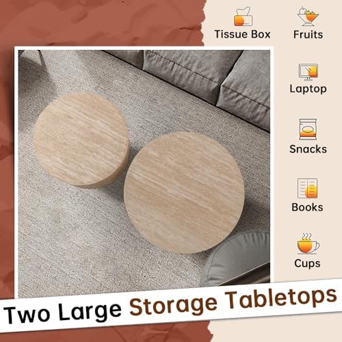 18" Round Travertine Nesting Coffee Table Set of 2 (Travertine)