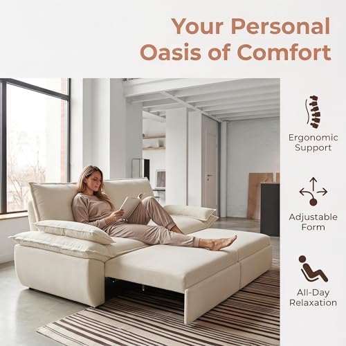 NicBex 73" Convertible Queen Sofa Bed, Corduroy Pull Out Sofa Couch, White