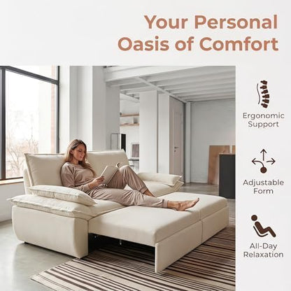 NicBex 73" Convertible Queen Sofa Bed, Corduroy Pull Out Sofa Couch, White