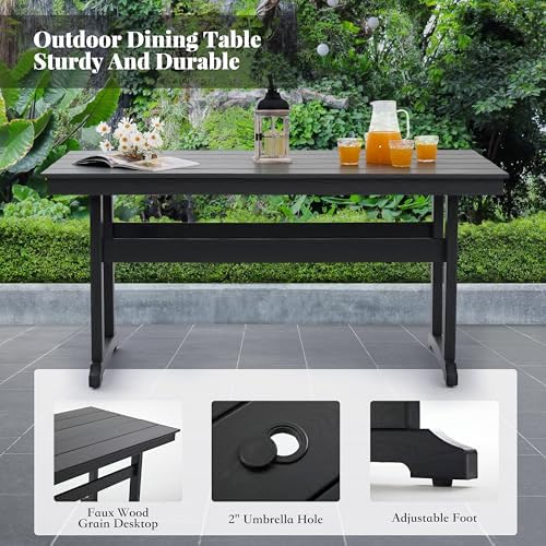HDPE Outdoor Dining Set,6-Piece Outdoor Table and Chairs Include 4 Dining Chairs and 2 Pcs 62.5" Patio Dining Table with Umbrella Hole (Black)