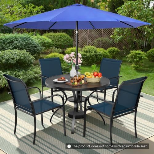 SUNCROWN 6 - Piece Outdoor Dining Set, Patio Furniture Set with 4 Textilene Dinning Chairs, 41" Metal Round Table and 1 Dark Blue 9Ft Patio Umbrella for Lawn Garden Backyard Deck, Blue