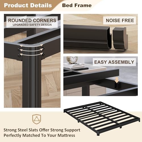 Likelalaso 3 inch King Bed Frame with Rounded Corner, Low Profile Bed Frame