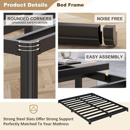 Likelalaso 3 inch King Bed Frame with Rounded Corner, Low Profile Bed Frame