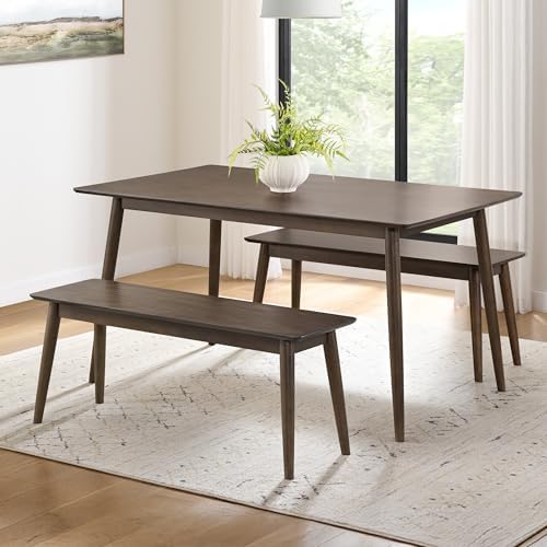 Alaterre Calais Wooden Dining Table Set for 4 with Benches, Warm Walnut