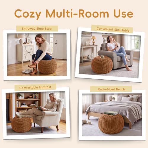 Hobestluk Stuffed Pouf Ottoman Footrest,Round Footstool,Large,Orange