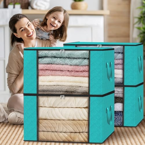 4 Pack Storage Bags for Clothes Blanket Storage Bins with Lids