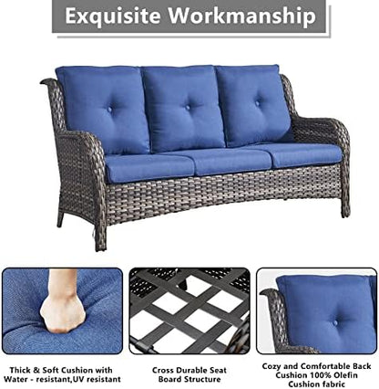Rilyson 5 Piece Outdoor Patio Furniture Set - Rattan Wicker Patio Conversation Sets with 2 Swivel Rocker Chairs,2 Ottomans and 1 Sofa for Outside Porch Deck Backyard(Mixed Grey/Blue)