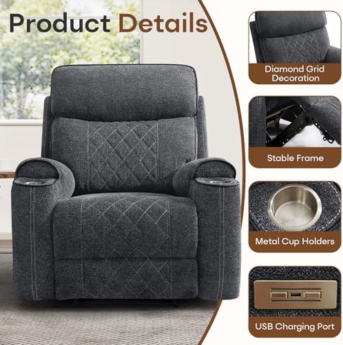 HAOMARKETS 2-Piece Power Recliner Sofa Set with Charging Port, Include Single Recliner Chair and 2-Seater Loveseat Reclining Couch with Hidden Storage and Cup Holders for Living Room, Dark Grey